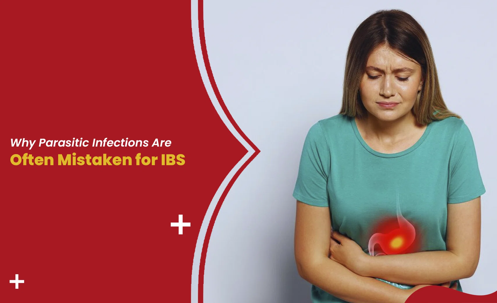 Woman with stomach pain illustrating parasitic infection mistaken for IBS and digestive discomfort symptoms