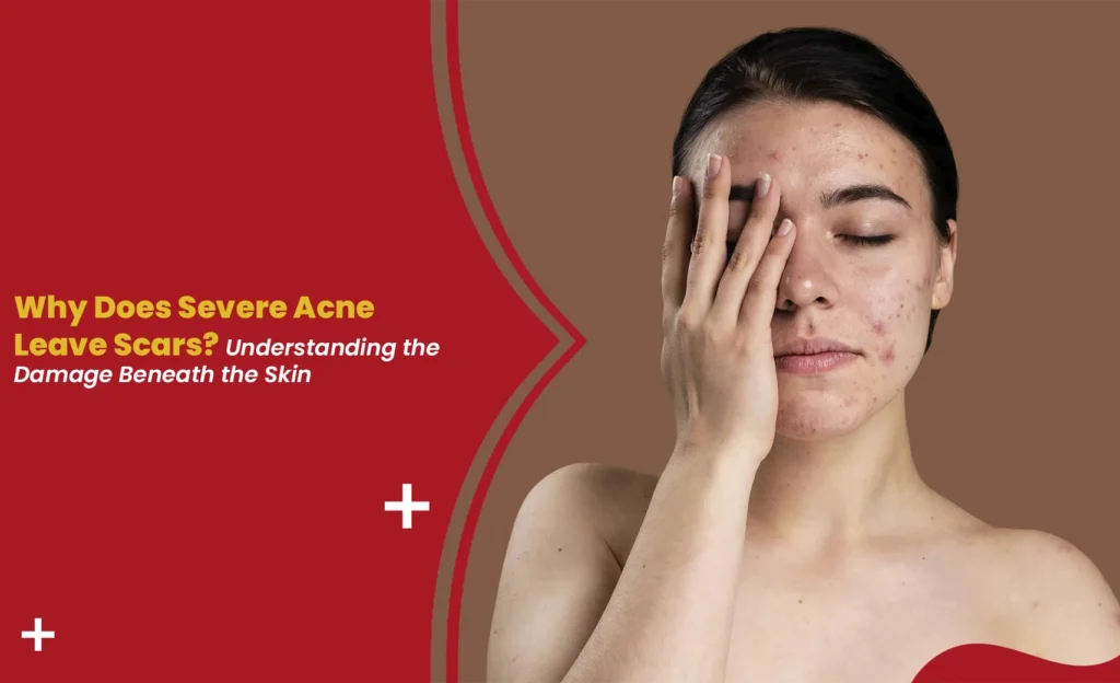 Severe acne scars on a woman's face